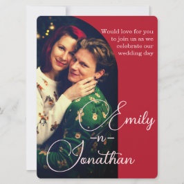 Chic Romantic Deep Red Split Photo QR Wedding 招待状