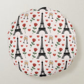 Chic Romantic Paris France Eiffel Tower & Roses ラウンドクッション (裏面)