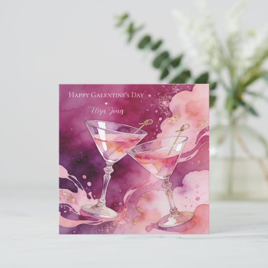 Chic Romantic Pink Martini Galentines Day カード (スタンド正面)