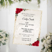 Chic Romantic Red Roses & Gold Foil Bridal Shower 招待状
