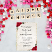 Chic Romantic Red Roses & Gold Foil Bridal Shower 招待状