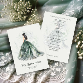 Chic Romantic Spanish Quinceañera Green Shades 招待状