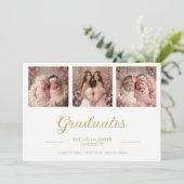 Chic Romantic Then & Now 3-Photo Twins Double Grad 招待状 (スタンド正面)