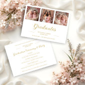 Chic Romantic Then & Now 3-Photo Twins Double Grad 招待状