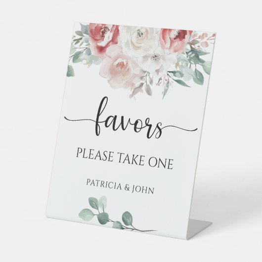 Chic Rose Elegant Floral Wedding Favors Station 台座サイン (正面)