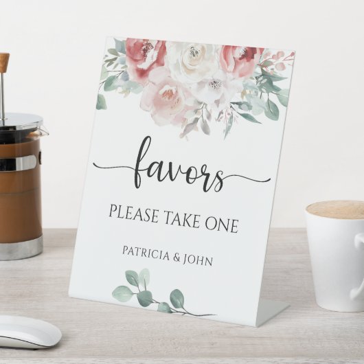 Chic Rose Elegant Floral Wedding Favors Station 台座サイン (インサイチュ)