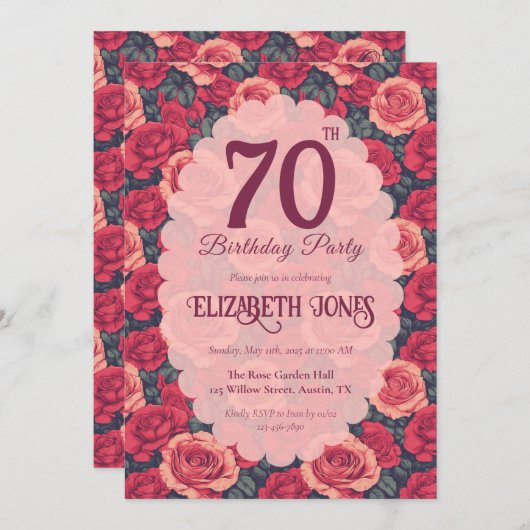 Chic Rose Floral Milestone Birthday 招待状 (正面/裏面)