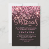 Chic Rose Gold & Black Bat Mitzvah Invitation 招待状 (正面)