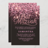 Chic Rose Gold & Black Bat Mitzvah Invitation 招待状 (正面/裏面)