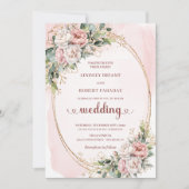 Chic Rose Gold Blush Botanical Wedding Invitation 招待状 (正面)