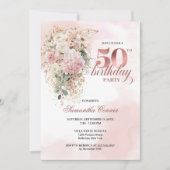 Chic Rose Gold Blush Floral 50th Birthday Invite @ 招待状 (正面)