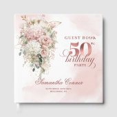 Chic Rose Gold Blush Flowers 50th Birthday Guestbo ゲストブック (正面)