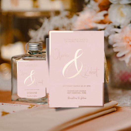 Chic Rose Gold Blush Foil Wedding Invitation Card  箔シーズンカード