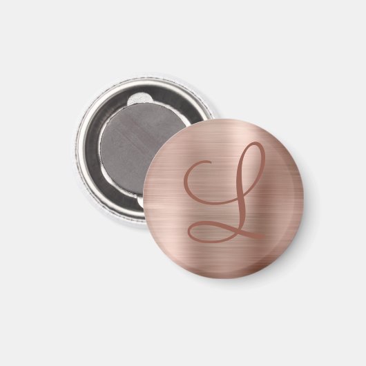 Chic Rose Gold Brushed Metal Monogram Initial マグネット (正面/裏面)