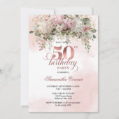 Chic Rose Gold Eucalyptus 50th Birthday Celebrate 招待状 (正面)