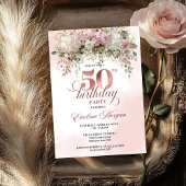 Chic Rose Gold Eucalyptus 50th Birthday Celebrate 招待状