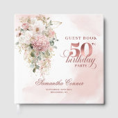 Chic Rose Gold Eucalyptus 50th Birthday Guest Book ゲストブック (正面)