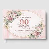 Chic Rose Gold Floral Greenery 90th Birthday Sign  ゲストブック (正面)