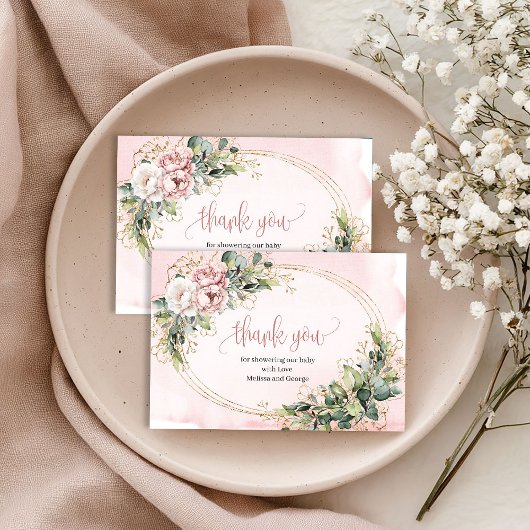 Chic Rose Gold Floral Greenery Thank You Card サンキューカード