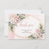 Chic Rose Gold Floral Greenery Thank You Card サンキューカード (正面)