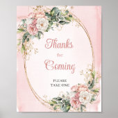 Chic Rose Gold Floral Greenery Thanks for Coming ポスター (正面)