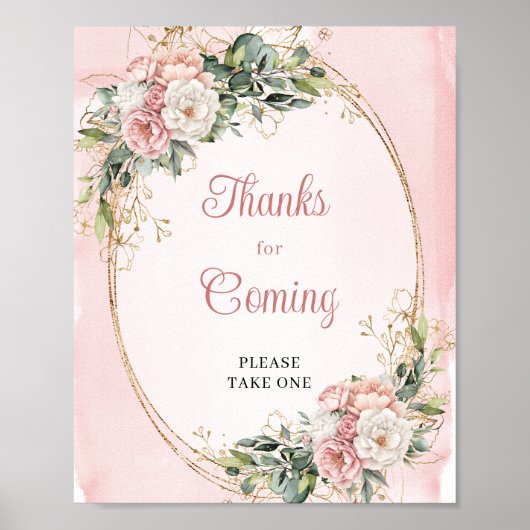 Chic Rose Gold Floral Greenery Thanks for Coming ポスター (正面)