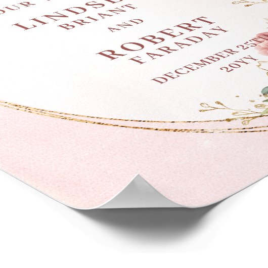 Chic Rose Gold Floral Greenery Wedding Welcome  ポスター (角)