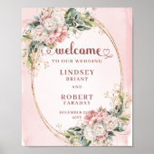 Chic Rose Gold Floral Greenery Wedding Welcome  ポスター (正面)