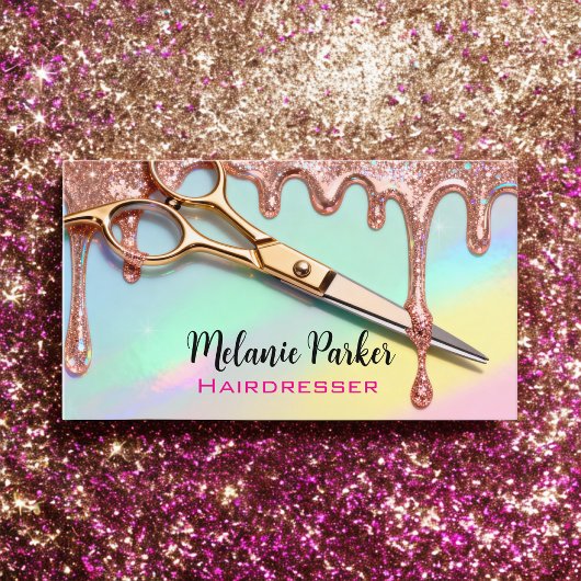 Chic Rose Gold Glitter Holographic Hairdresser  名刺
