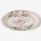 Chic Rose Gold Glitter Number 50th Birthday Floral ペーパープレート (アングル)