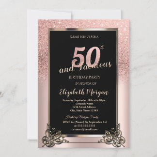 Chic Rose Gold Glitter Ombre 50th Birthday Party 招待状