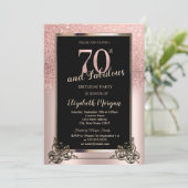 Chic Rose Gold Glitter Ombre 70th Birthday Party 招待状 (スタンド正面)