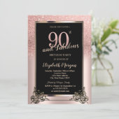 Chic Rose Gold Glitter Ombre 90th Birthday Party 招待状 (スタンド正面)