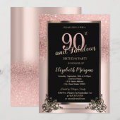 Chic Rose Gold Glitter Ombre 90th Birthday Party 招待状 (正面/裏面)