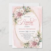 Chic Rose Gold Greenery Bridal Shower Invitation 招待状 (正面)
