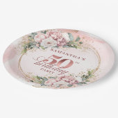 Chic Rose Gold Peony 50th Birthday Party Plates ペーパープレート (アングル)