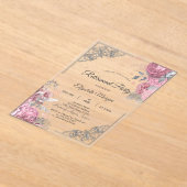 Chic Roses Flowers Silver Frame Retirement    アクリル招待状 (レイダウン)