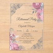 Chic Roses Flowers Silver Frame Retirement    アクリル招待状 (正面)