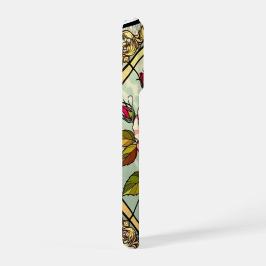 Chic roses wild violets stained Glass iPhoneケース (右側面)