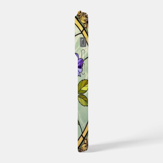 Chic roses wild violets stained Glass iPhoneケース (左側面)