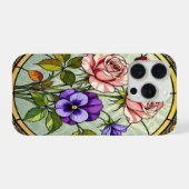 Chic roses wild violets stained Glass iPhoneケース (裏面横)