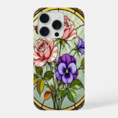 Chic roses wild violets stained Glass iPhoneケース (裏面)