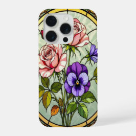 Chic roses wild violets stained Glass iPhone 15 Proケース