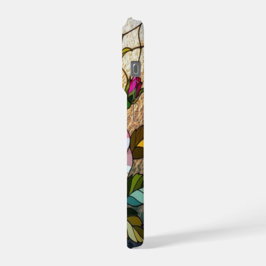 Chic roses wild violets stained Glass iPhoneケース (左側面)