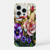Chic roses wild violets stained Glass iPhoneケース (裏面)