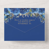 Chic Royal Blue Floral Gold Quinceanera Princess オールインワン招待状 (裏面)