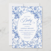 Chic Royal Blue Toile de Jouy Baby Shower Invite 招待状 (正面)