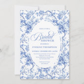 Chic Royal Blue Toile de Jouy Bridal Shower Invite 招待状 (正面)