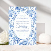 Chic Royal Blue Toile de Jouy Romantic Wedding  招待状