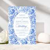 Chic Royal Blue Toile Floral Wedding Invitation 招待状